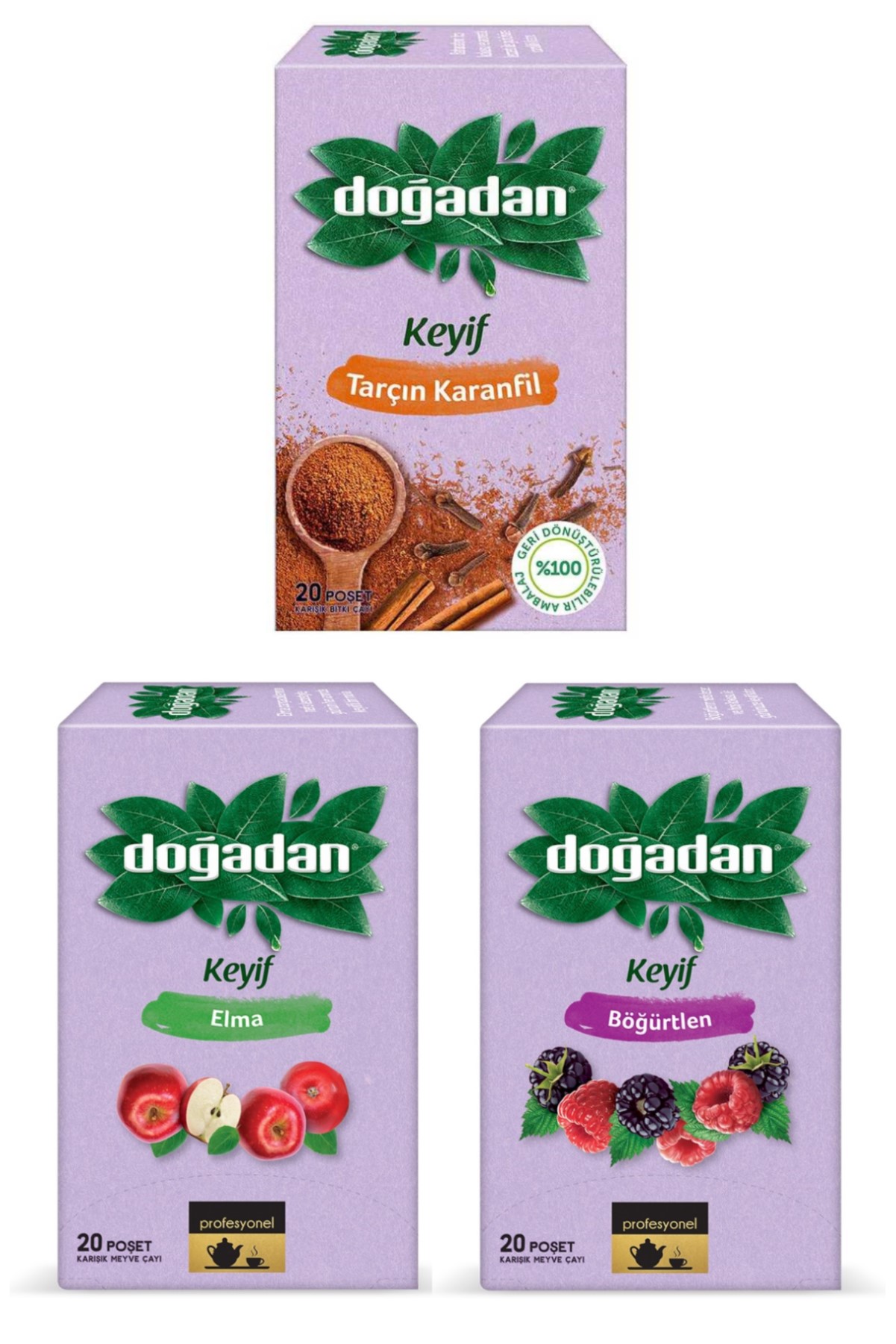 Doğadan Keyif 3 Lü Set, Tarçın Karanfil, Elma Çayı, Böğürtlen Çayı