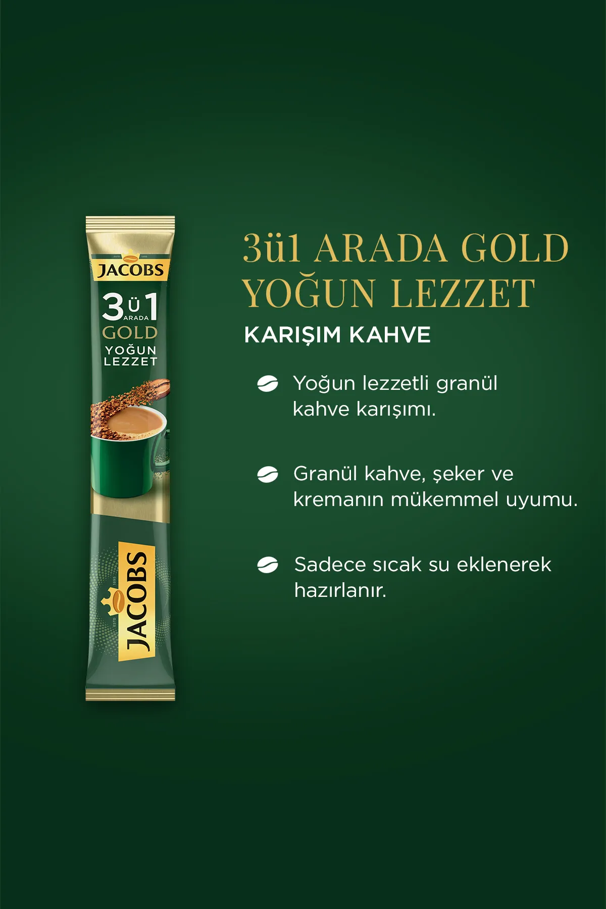 Jacobs 3ü 1 Arada Gold Yoğun Lezzet Kahve 40 Adet ( 4 X 10’lu Paket )