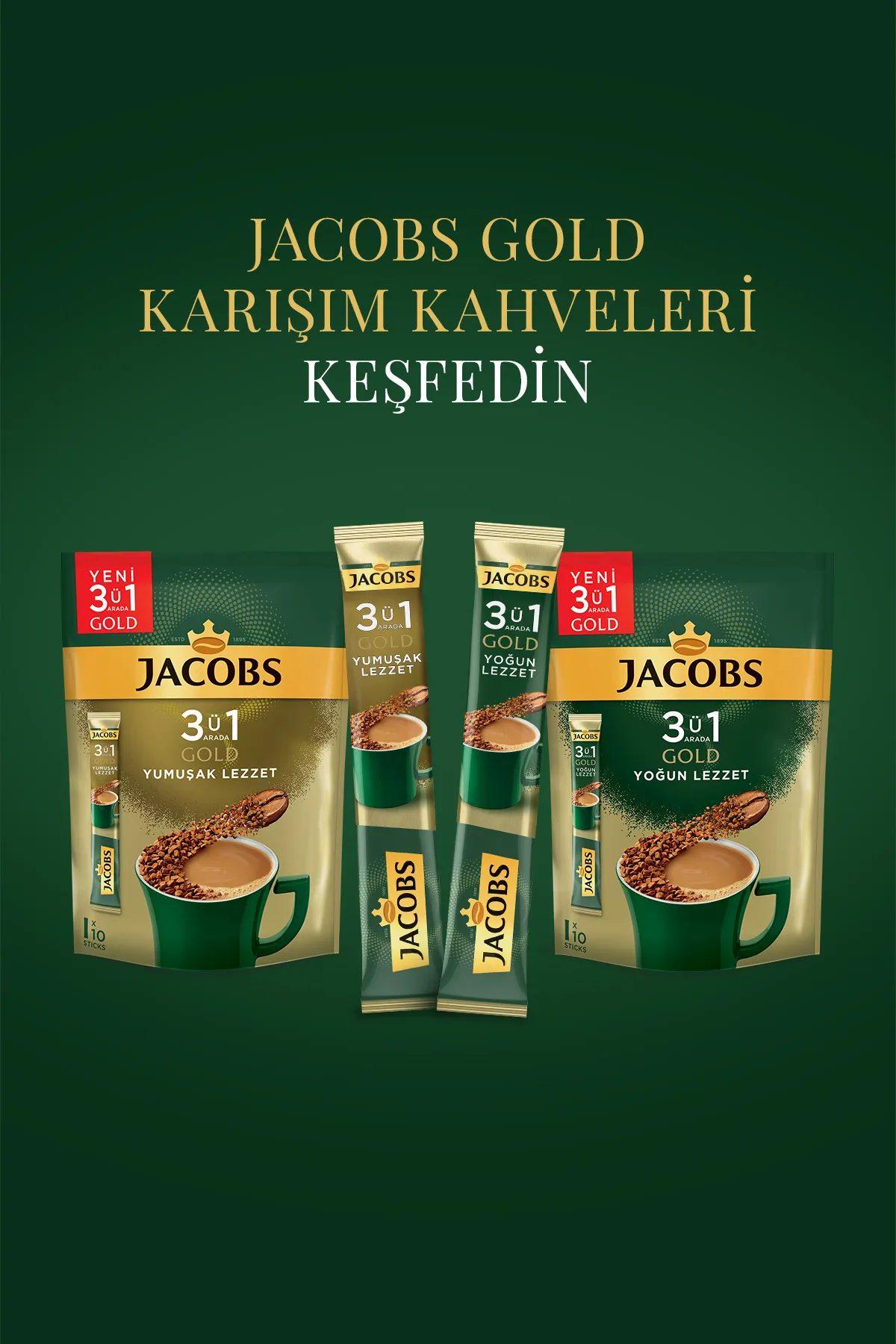 Jacobs 3ü 1 Arada Gold Yoğun Lezzet Kahve 40 Adet ( 4 X 10’lu Paket )