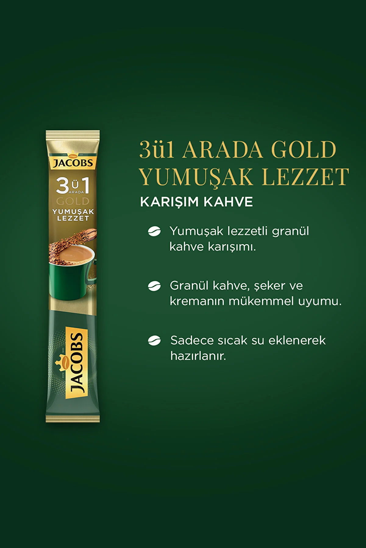 Jacobs 3ü 1 Arada Gold Yumuşak Lezzet Kahve 40 Adet ( 4 X 10’lu Paket )