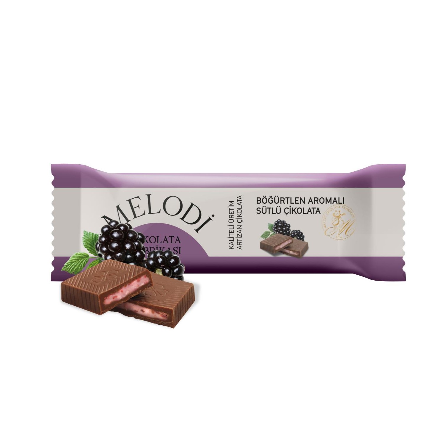 Melodi Böğürtlen Aromalı Sütlü Tablet Çikolata 25 G X 30 Adet  (Dolgulu Çikolata)